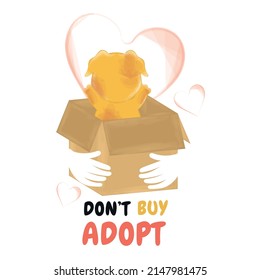 Puppy in a box Heart and hands Pet adoption Vector