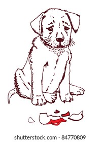 puppy and broken cup