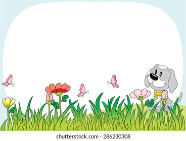 puppy and butterfly in the background