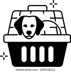 Puppy Carrier Basket concept, Jet Box with Doggy vector icon design, Pet and Vet symbol, Animal Shelter sign, critter stock illustration 