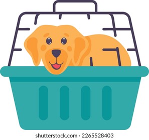 Puppy Carrier Basket concept, Jet Box with Doggy vector color icon design, Pet and Vet symbol, Animal Shelter sign, four legged friends stock illustration