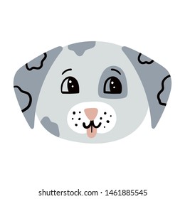 Сute puppy - Cartoon dog's face - Vector illustration of grey dog - Isolated on white