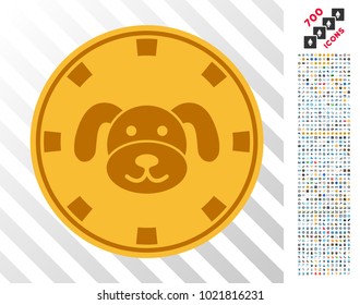 Puppy Casino Chip icon with 7 hundred bonus bitcoin mining and blockchain design elements. Vector illustration style is flat iconic symbols designed for crypto currency software.