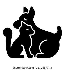 Puppy and cat solid icon, animal hospital concept, animal pets sign on white background, silhouette of a cat and dog icon in glyph style for mobile concept and web design. Vector graphics
