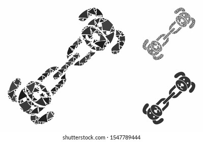 Puppy chain composition of rugged items in different sizes and color tinges, based on puppy chain icon. Vector abrupt items are grouped into composition. Puppy chain icons collage with dotted pattern.