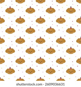 Puppy, cherry on polka dot background, white background, fabric pattern, gift wrap, seamless pattern
