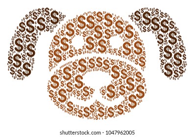 Puppy collage of american dollars. Vector dollar pictograms are organized into puppy mosaic.