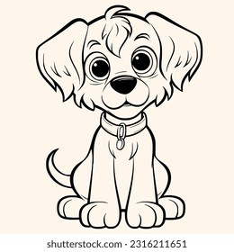 Puppy coloring page for children.Сartoon style hand drawing vector illustration in black outline on a white