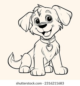 Puppy coloring page for children.Сartoon style hand drawing vector illustration in black outline on a white