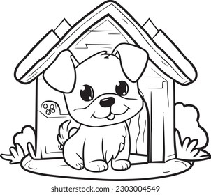 Puppy coloring pages, Dog coloring page for Kids Children stock vector illustration.