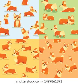 Puppy corgi dig pattern set. Cartoon illustration of puppy corgi dig vector pattern set for web design