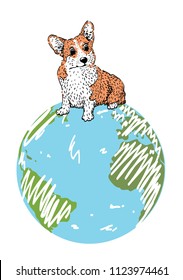 
Puppy corgi sits on the planet. Without background.