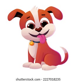 Puppy, cute dog child with collar, tongue and adorable tail in comic cartoon style isolated on white background.
