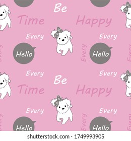 puppy cute vector gray and pink colors seamless pattern