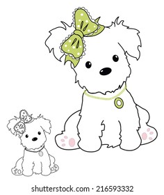 puppy cute vector white dog little. A little cavalier puppy vector art of friendly dog