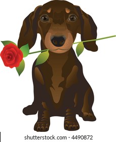 puppy of the dachshund with a rose