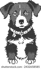 A puppy depicted with squares where the size of the squares determines the color intensity.