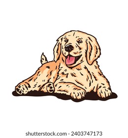 Puppy dog animal logo vector vintage cartoon cute love smile golden retriever pet friend