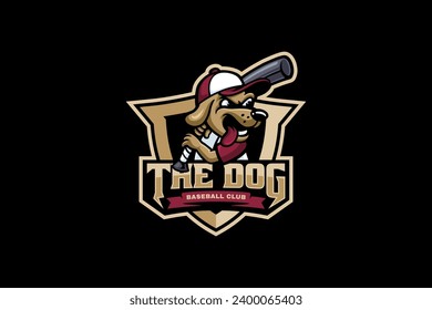 Puppy dog baseball with shield badge mascot logo for baseball or softball team sport