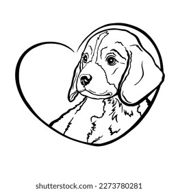 puppy dog beagle heart shape logo emblem