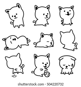 Puppy Dog breed pet beagle french bulldog terrier pug vector illustration cartoon Black and white
