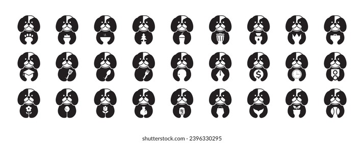 puppy dog cavalier king charles spaniel cute flat mascot icon collection logo design