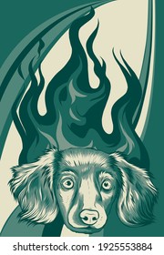 puppy Dog with Flame ornaments vector illustration