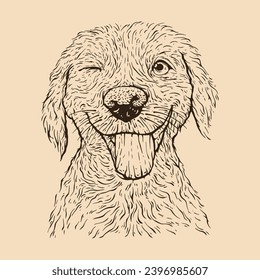Puppy Dog hand drawn. Vintage line engraving style. Vector illustration