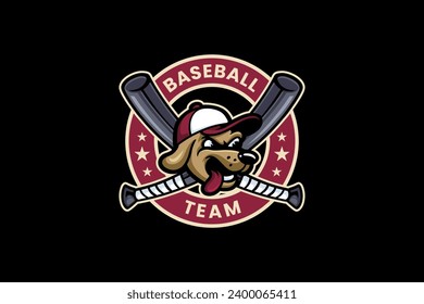 Puppy dog head with crosses baseball bat mascot logo for baseball or softball team sport