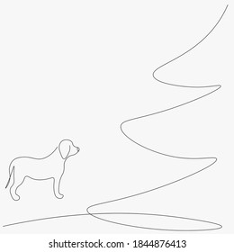  Puppy dog near christmas tree. Vector illustration