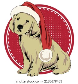 Puppy Dog Santa Red Circle Halftone Stitches