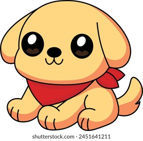 Puppy dog, dog, with scarf around its neck, illustration
