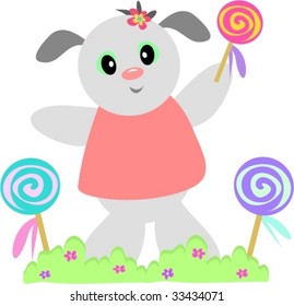 Puppy Dog Surrounded by Lollipops Vector
