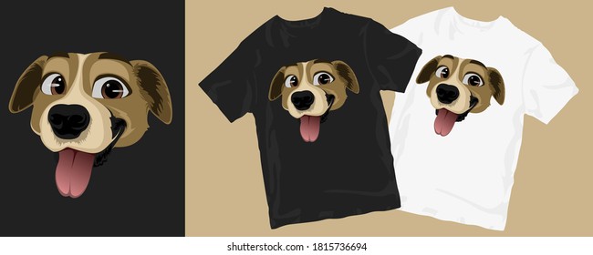 Camiseta de perro de cachorro diseña vector para impresión y mercancía. Aparato y moda con dibujos de tema animal para perros.