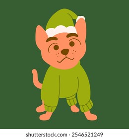 Puppy Dog Wearing Christmas Costume Cute Illustration.