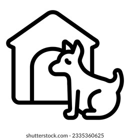 Puppy and doghouse line icon, animal hospital concept, Pet dog house sign on white background, dog with dog-home icon in outline style for mobile concept and web design. Vector graphics