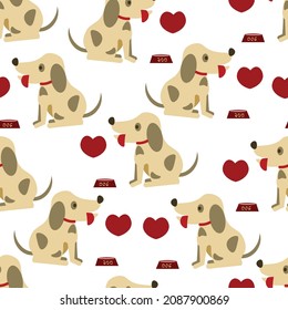 puppy, dogs, cute animals vector seamless pattern isolated on bright background. Concept for wallpapers, cards, print