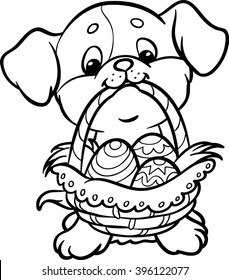 Puppy with Easter eggs. Coloring.