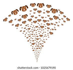 Puppy exploding fountain. Vector illustration style is flat iconic symbols. Object fountain organized from random pictograms as puppy fireworks.