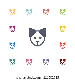 puppy flat icons set. Open round colorful buttons. Vector 