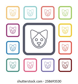 puppy flat icons set. Open colorful buttons 