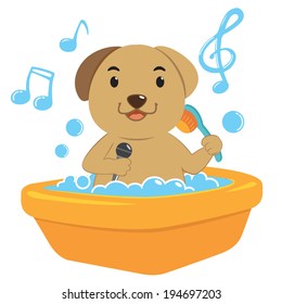 Puppy Getting a Bath in a Washtub