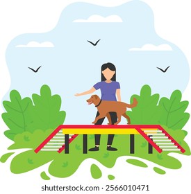 Puppy Getting Obedience sports Training concept, Dogs execute predefined tasks vector color icon design, Pet foster and hotel Symbol, kennel animals Sign, Human-animal interaction scene illustration