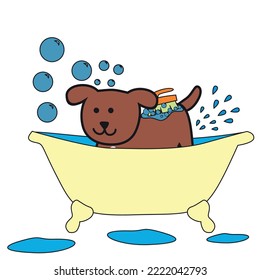 Puppy Having a Bath Illustration