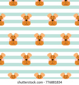 Puppy head seamless pattern cartoon design vector. Boy clothing textile design.
