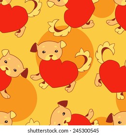 Puppy with a heart seamless pattern