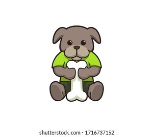 puppy holding a cartoon illustration of bone. isolated on a white background. Cute dog with bones. suitable in use for pet shop logos