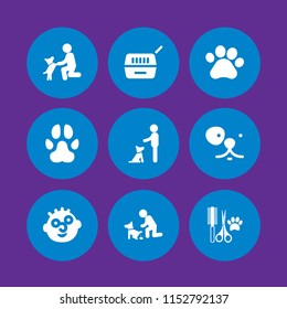 puppy icon. 9 puppy set with dog, pawprint, paw and pet vector icons for web and mobile app