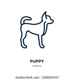 puppy icon from animals collection. Thin linear puppy, pet, animal outline icon isolated on white background. Line vector puppy sign, symbol for web and mobile