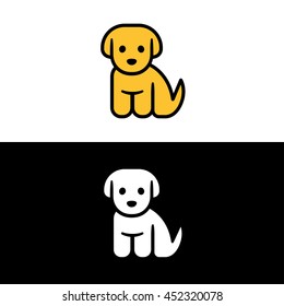 Puppy icon isolated on white and black background. Cute little cartoon puppy vector illustration. Vet or pet shop logo.